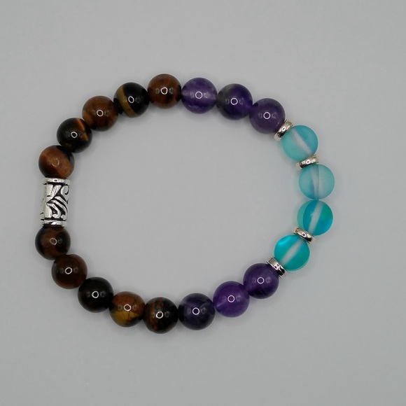 UrbanaSkyStones Jewelry - Moonstone, Amethyst, and Tigers Eye Gemstone Bracelet